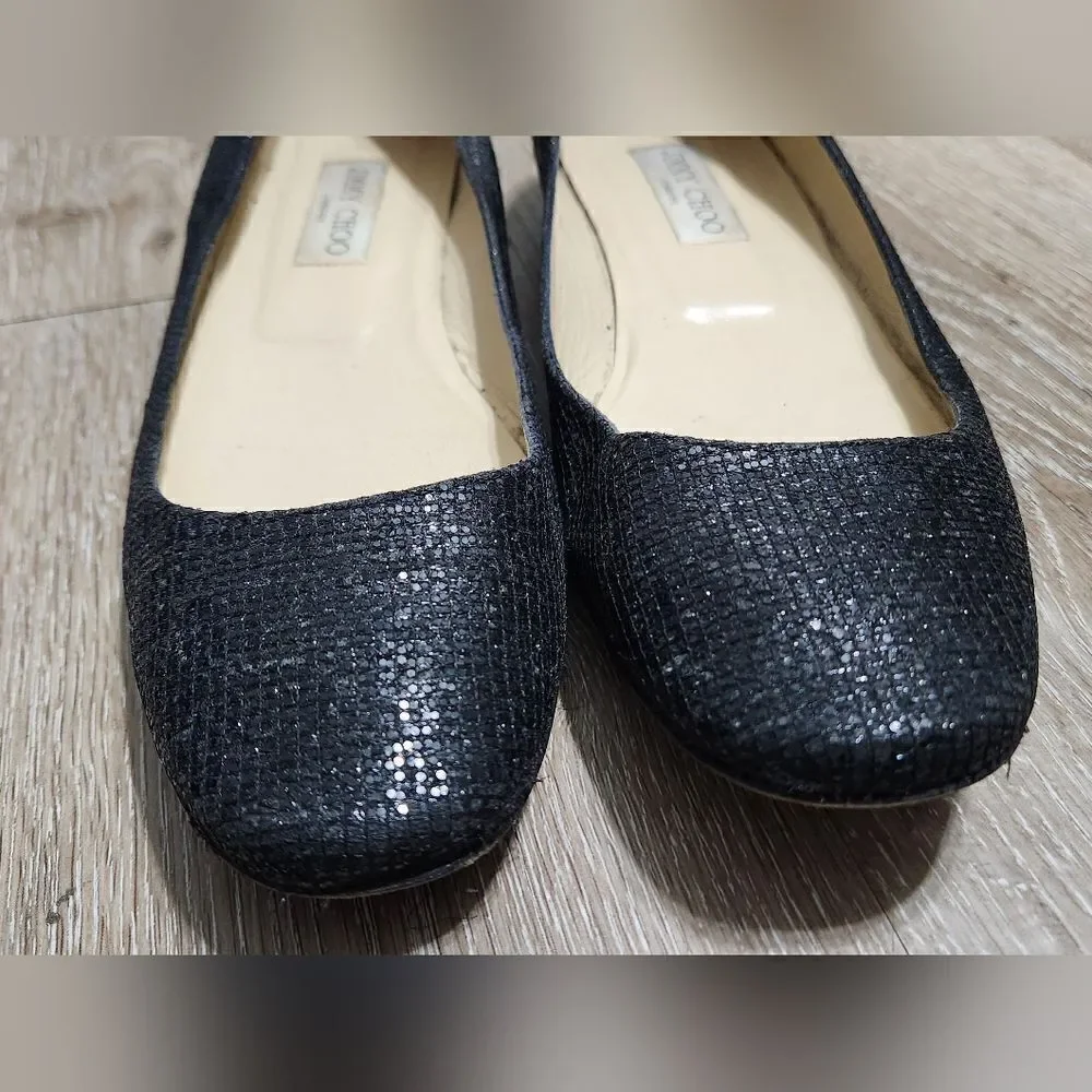 Jimmy Choo Black Sequin Round Toe Flat sz 39